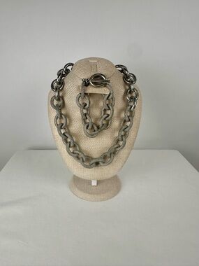 Banana Republic, Silver Chunky Chain Necklace and Bracelet Set, Toggle Closure